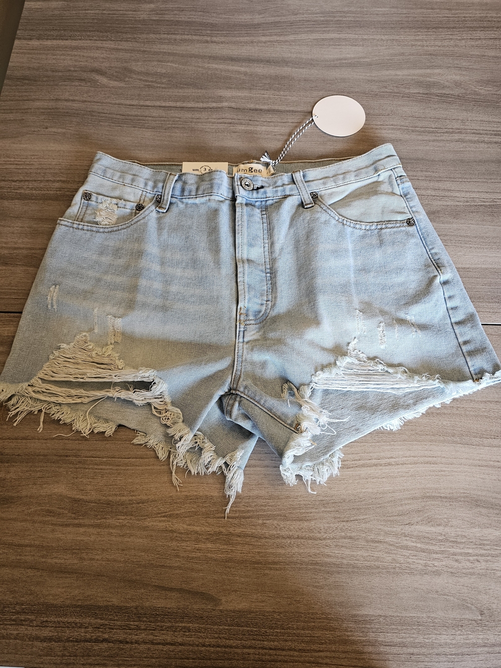 Umgee Light Wash Distressed Blue Jean Shorts Size 3